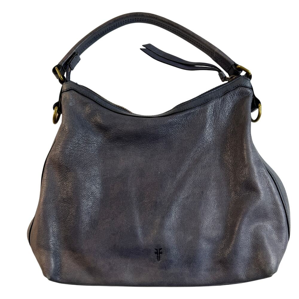 Vintage Frye Blue Leather Melissa Hobo Shoulder Bag Slouchy Boho Brass Hardware